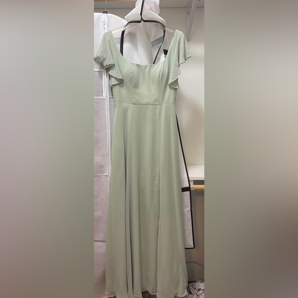 Light Green/Agave A-Line Ruffled Chiffon Floor Length Azazie Bondi Dress - Picture 7 of 8